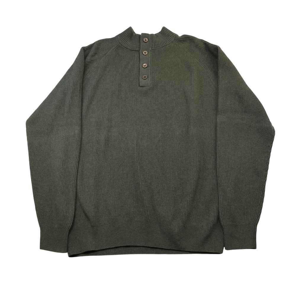Peter Millar Mens XXL Sweater Green Merino Wool Cotton Ribbed Mock Neck MF16S75